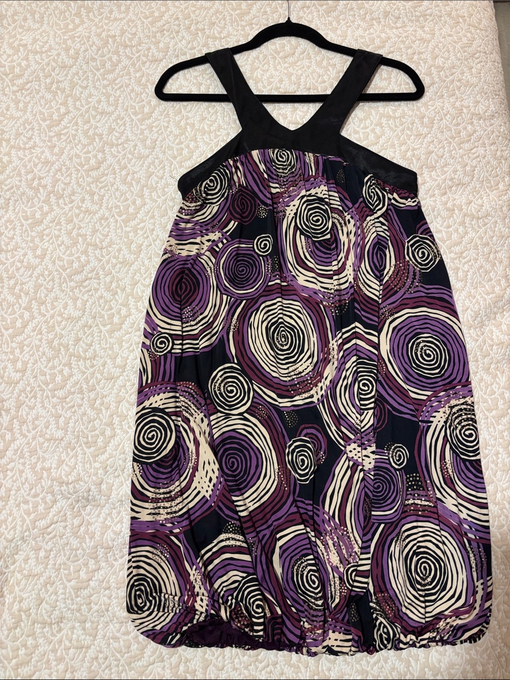Sleeveless Bubble Dress in Purple, Black & Cream